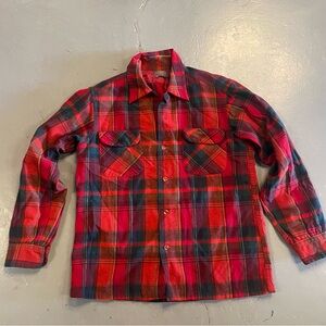 Vintage 60s Pendleton 100% Virgin Wool Red Plaid Buttondown Shirt Mens M